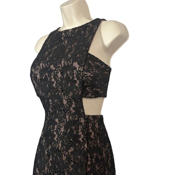 Morgan & Co. High Neck Formal Dress Cutout Maxi Floor Lace Sequin Event- 7/8 - Picture 1 of 13